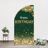 Lofaris Glitter Gold Green Balloons Birthday Half Moon Arch Backdrop